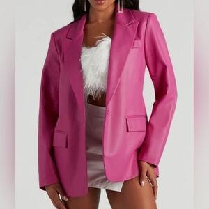 NWT Large VIGOSS Fuchsia Single Button Front Pockets Blazer Jacket